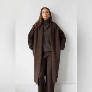 OAK + FORT | Long Cardigan | Soft Chocolate Brown with Open Front and Pockets